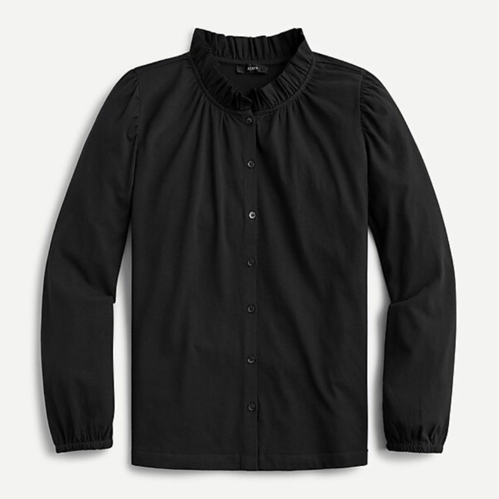 NEW J.Crew Ruffleneck Black Button Up Top